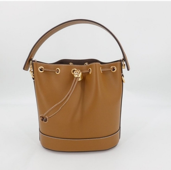 Tory Burch Handbags - Tory Burch T Monogram Leather Moose Brown Bucket Bag Luxury NWOT!